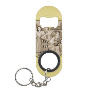 Porte-clé Décapsuleur Vintage Romance couple, homme et femme, or