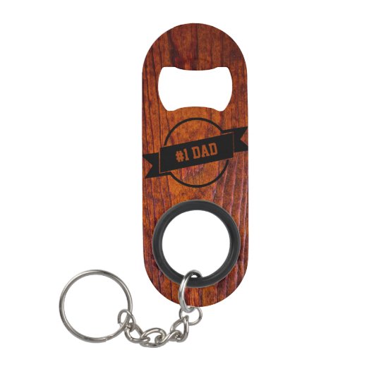Porte-clé Décapsuleur Viril masculin de grain en bois du papa #1 (Devant)