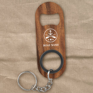 Porte-clé Décapsuleur Votre bateau ou nom Ancre & Oars Faux Wood