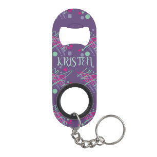 Porte-clé Décapsuleur Votre nom Coloré violet rose Turquoise Formes Arts