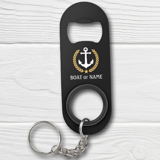 Porte-clé Décapsuleur Votre nom de bateau Ancre Gold Style Laurel Black