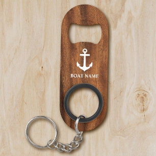 Porte-clé Décapsuleur Votre nom de bateau Ancre sur le bois