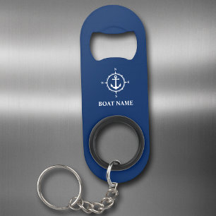 Porte-clé Décapsuleur Votre nom de bateau Compass Ancre Bleu