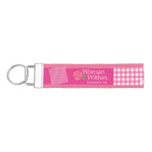 Porte - clé, en vichy rose, Femme dans le logo cen