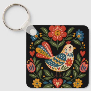Porte-clé oiseau en art folklorique fantaisiste