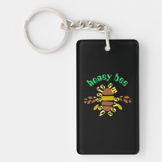 Porte-clefs Honey bee acrylique - rectangle noir (Devant)