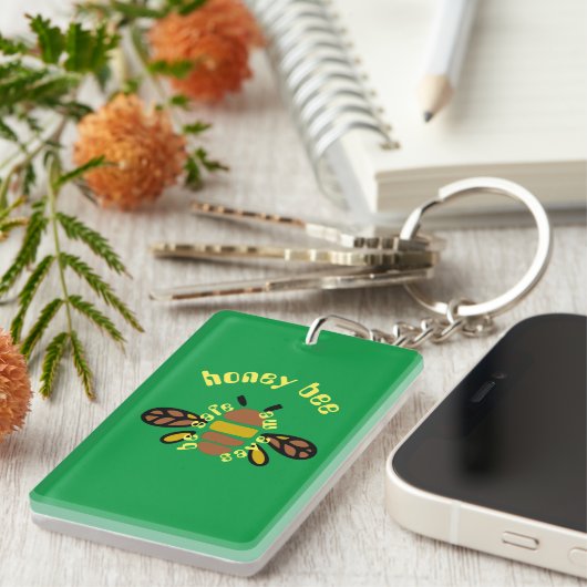 Porte-clefs Honey bee acrylique - rectangle vert (Devant droit)