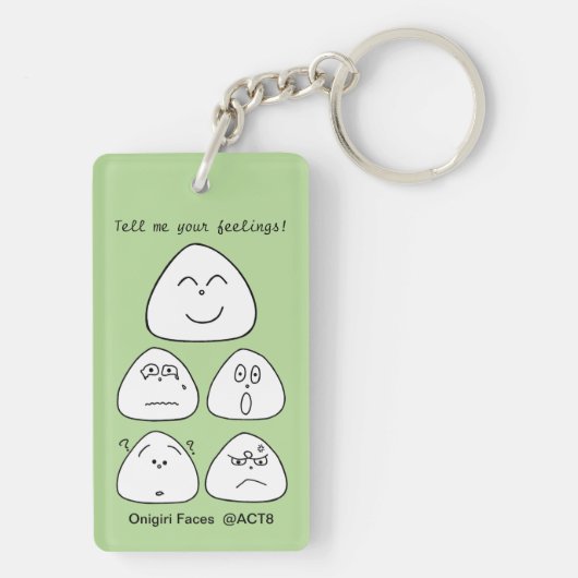 PORTE-CLÉS 持ち運べるおにぎり顔5つ(両面:ピンク・グリーン) (Dos)