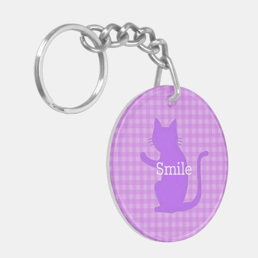 PORTE-CLÉS 文字　電話番号　カスタム　CAT＆チェック（ピンク）   (Devant gauche)