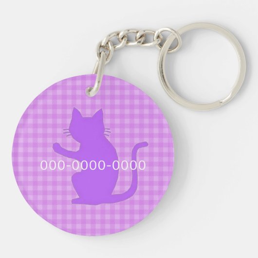 PORTE-CLÉS 文字　電話番号　カスタム　CAT＆チェック（ピンク）   (Dos)