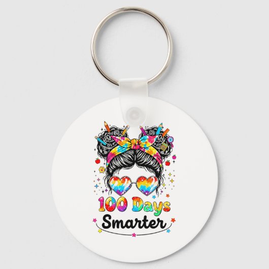 Porte-clés 100 Days Smarter Messy Bun 100th Day Of School Gir (Recto)