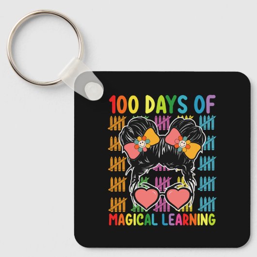 Porte-clés 100 jours d'école chignon décoiffé d'apprentissage (Recto)