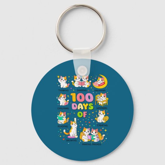 Porte-clés 100 jours d'école plus intelligents chats mignons (Recto)