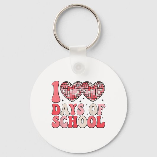 Porte-clés 100 Jours D'École Rétro Coeurs Disco 100E Jour (Recto)