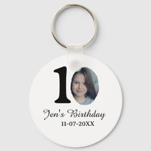 Porte-clés 10 e anniversaire photo en gras lettre enfant nom