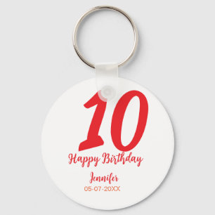 Porte-clés 10e anniversaire ajouter nom date année rouge modè