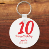 Porte-clés 10e anniversaire ajouter nom date année rouge modè (Verso)