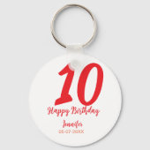 Porte-clés 10e anniversaire ajouter nom date année rouge modè (Verso)