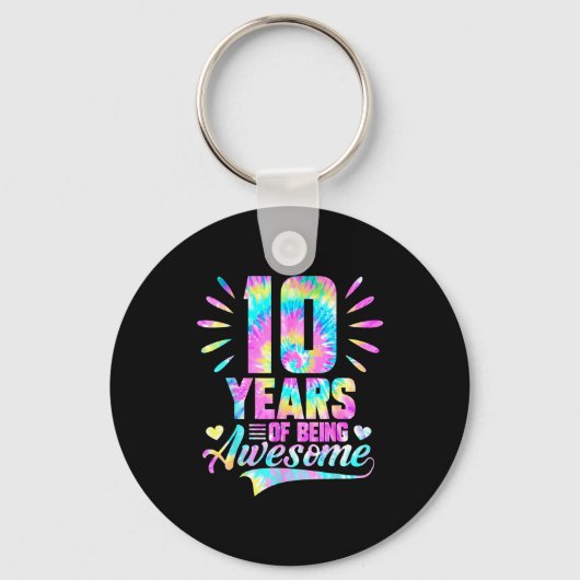 Porte-clés 10th Birthday Tie-dye 10 Year Of Being Awesome (Recto)
