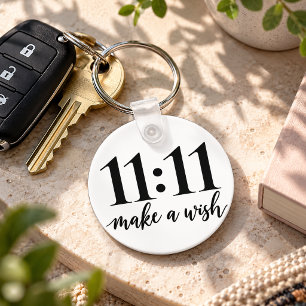 Porte-clés 11:11 Faire un Vœu Minimaliste Noir et Blanc