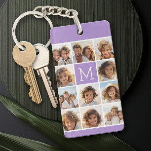 Porte-clés 11 Collage de grille de photos avec monogramme