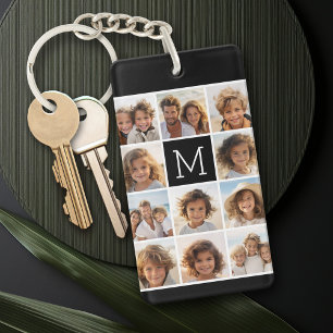 Porte-clés 11 Grille de Collage de Photos avec Monogramme