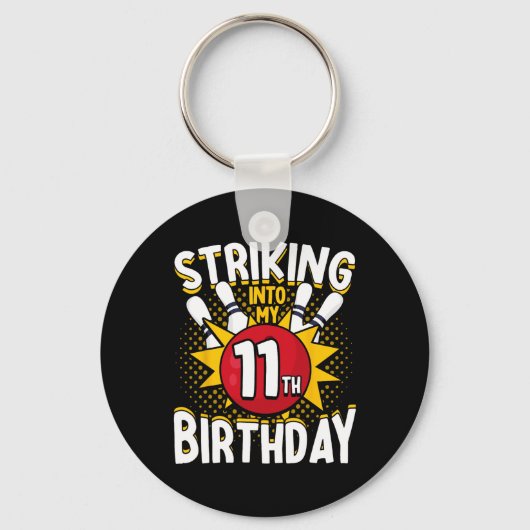 Porte-clés 11e Anniversaire Bowling Thème Frapper En Annivers (Recto)
