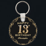 Porte-clés 13e anniversaire de la Parties scintillant Noir et<br><div class="desc">13e anniversaire de la fête Black and Gold Parties scintillant  cadre Porte - clé. Pour plus de personnalisation,  cliquez sur le bouton "Customiser" et utilisez notre outil de conception pour modifier ce modèle.</div>