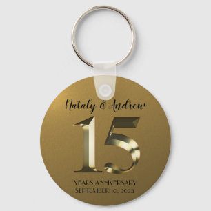 Porte-clés 15e anniversaire Mariage d'or métallique