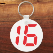 Porte-clés 16 seize réveil rouge numéro numérique (Recto)