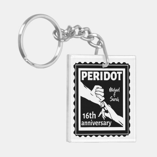 Porte-clés 16e anniversaire du mariage mains noires et blanch (Devant gauche)