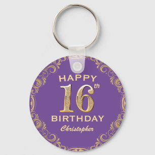 Porte-clés 16e anniversaire fête violet et or Parties scintil