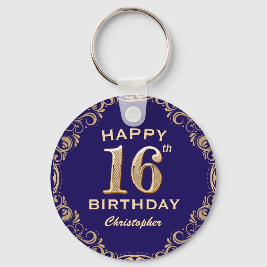 Porte-clés 16e anniversaire Parties scintillant marine bleu e (Recto)