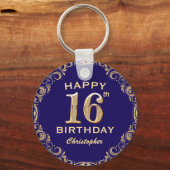 Porte-clés 16e anniversaire Parties scintillant marine bleu e (Recto)