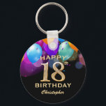 Porte-clés 18e fête d'anniversaire Ballons noirs et or<br><div class="desc">18ème anniversaire de fête Ballons noirs et or colorés et Porte - clé Confetti. Pour plus de personnalisation,  cliquez sur le bouton "Customiser" et utilisez notre outil de conception pour modifier ce modèle.</div>