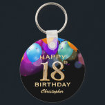 Porte-clés 18e fête d'anniversaire Ballons noirs et or<br><div class="desc">18ème anniversaire de fête Ballons noirs et or colorés et Porte - clé Confetti. Pour plus de personnalisation,  cliquez sur le bouton "Customiser" et utilisez notre outil de conception pour modifier ce modèle.</div>