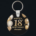 Porte-clés 18e fête d'anniversaire Ballons noirs et or<br><div class="desc">18e anniversaire de la fête Black and Gold Balloons et Porte - clé Confetti. Pour plus de personnalisation,  cliquez sur le bouton "Customiser" et utilisez notre outil de conception pour modifier ce modèle.</div>