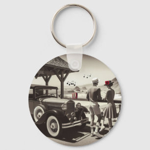 Porte-clés 1930 Vintage Car Couple Black Livre blanc serviett