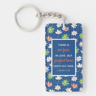 Porte-clés 1 Jean 4:18 Bleu Ditsy Floral Personnalisé