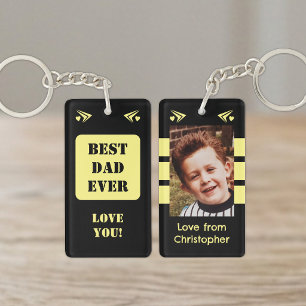 Porte-clés 1 photo meilleur papa ever je t'aime noir jaune