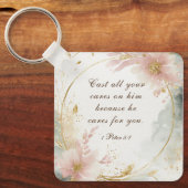 Porte-clés 1 Pierre 5:7 Jetez toutes vos soucis sur lui Bible (Recto)