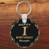 Porte-clés 1ère fête d'anniversaire Parties scintillant noir  (Recto)