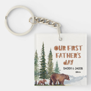 Porte-clés 1ère Fête des pères Ours Bois Personnalisé