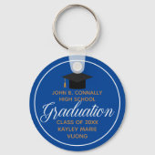 Porte-clés 2023 Graduation Blue Gold Custom School Monogramme (Recto)