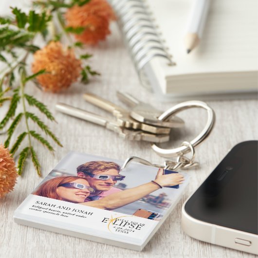Porte-clés 2024 Cadeaux photo total Éclipse solaire Couples (Devant Droit)