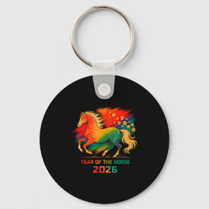 Porte-clés 2026 Année du Cheval Art Vibrant de la Fleur de Zo