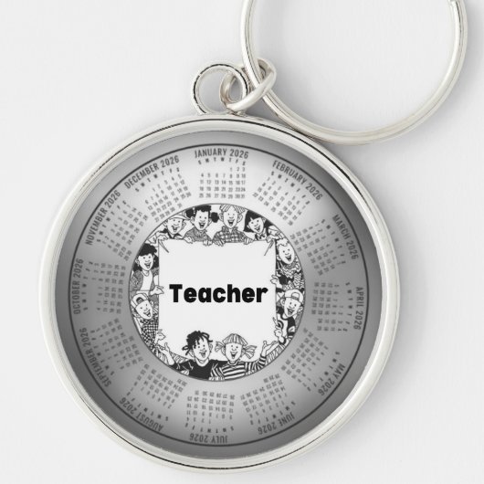 Porte-clés 2026 Calendar Round Keychain Teacher (Devant)