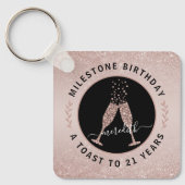 Porte-clés 21e Anniversaire Bleu Parties scintillant Champagn (Recto)