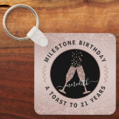 Porte-clés 21e Anniversaire Bleu Parties scintillant Champagn (Recto)