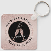 Porte-clés 21e Anniversaire Bleu Parties scintillant Champagn (Dos)